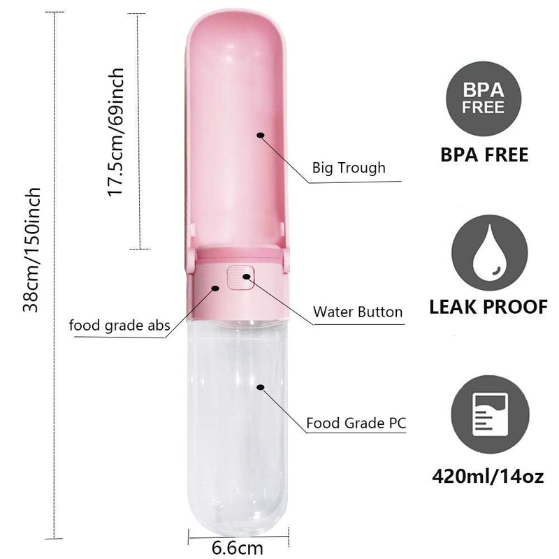 Johiux Dog Water Bottle,Pet Water Dispenser Antibacterial Food Grade Leak Proof Cat Dog Water Bottle For Walking，Pet Travel Water Bottle Dog Bottle450ml,Free Dog Waste Bag. (Pink) Pink - PawsPlanet Australia