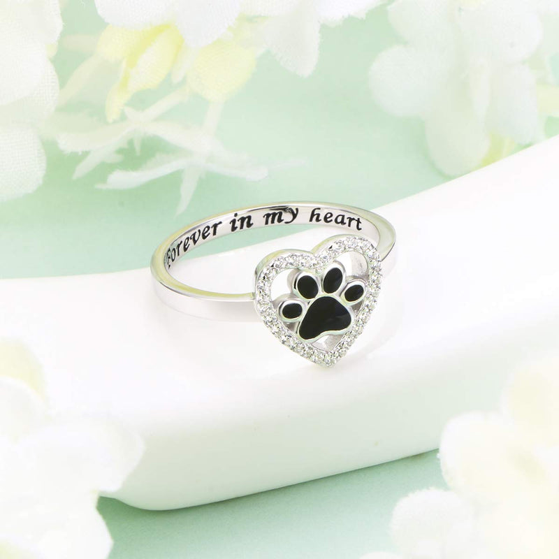 S925 Sterling Silver Jewelry Engraved Forever in my heart Puppy Dog Cat Pet Paw Print Love Heart Ring 5 - PawsPlanet Australia