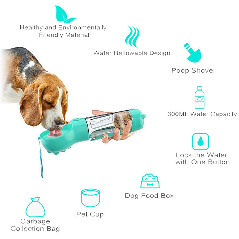 Dog Water Bottles,Portable Travel Dog Water Bottle for Walking,300ML Lighting Pet Drinking Water Bottle Dispenser,Leak Proof Puppy Water Bottles with Food Box Poop Shovel Eco Bags for Healthy Playing Blue - PawsPlanet Australia