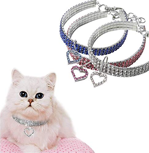 Pet necklace cute cats and dogs elastic adjustable shiny rhinestone necklace with heart-shaped claw pendant charm fancy princess wedding collar suitable for small pet cats kittens and dogs - PawsPlanet Australia