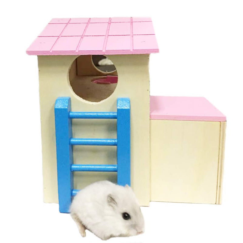 [Australia] - kathson Pet Small Animal Hideout Hamster House with Funny Climbing Ladder Slide Wooden Hut Play Toys Chews for Small Animals Like Dwarf Hamster and Mouse 