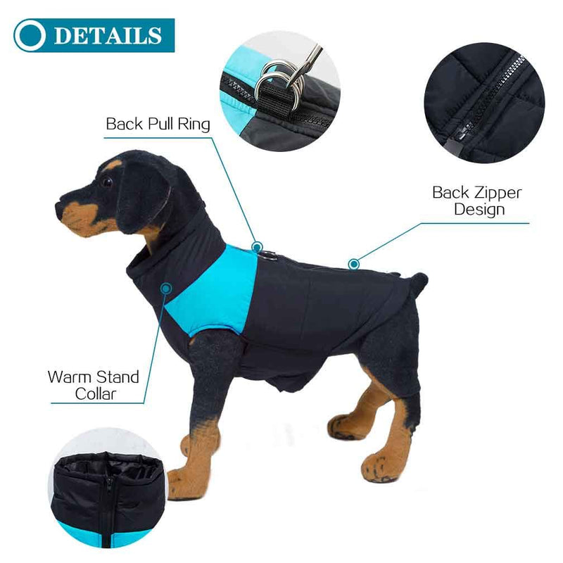 BESAZW Dog Coat Vest Windproof Warm Dog Clothes Plus Size for Cold Weather Outdoor Extra Protection Down Jacket for Extra Large Dogs M(Back:16.9",Chest:24.8")") Blue - PawsPlanet Australia