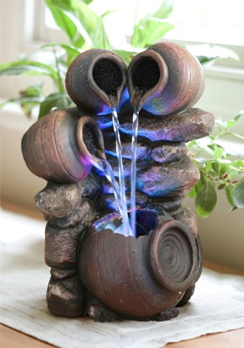 Triple Trickle Honey Pots Water Feature with LED Lights - H27cm - PawsPlanet Australia