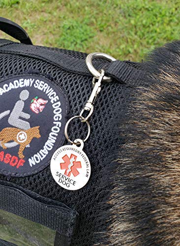 [Australia] - Activedogs Service Dog Chrome Tag - Double Sided - ADA Access Required by Federal Law with Red Medical Alert Symbol 1.25 inch. Easily to Attach to Collar, Leash or Harness Vest 