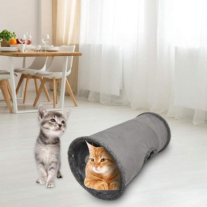 Jaxbo Collapsible Cat Tunnel, Cat Toys Play Tunnel, Durable Suede Hideaway Pet Crinkle Tunnel with Ball 26X12inch - PawsPlanet Australia
