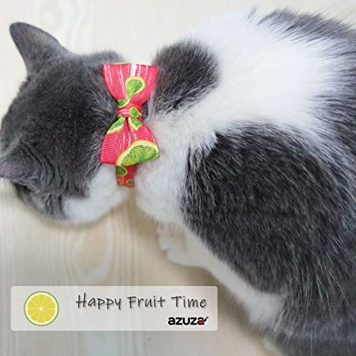 [Australia] - azuza Breakaway Cat Collar with Bell, 2 Pack Safety Buckle Cat Collars with Bowtie, Adjustable from 8"-12", Cute Fruit Patterns Lemons and Limes 