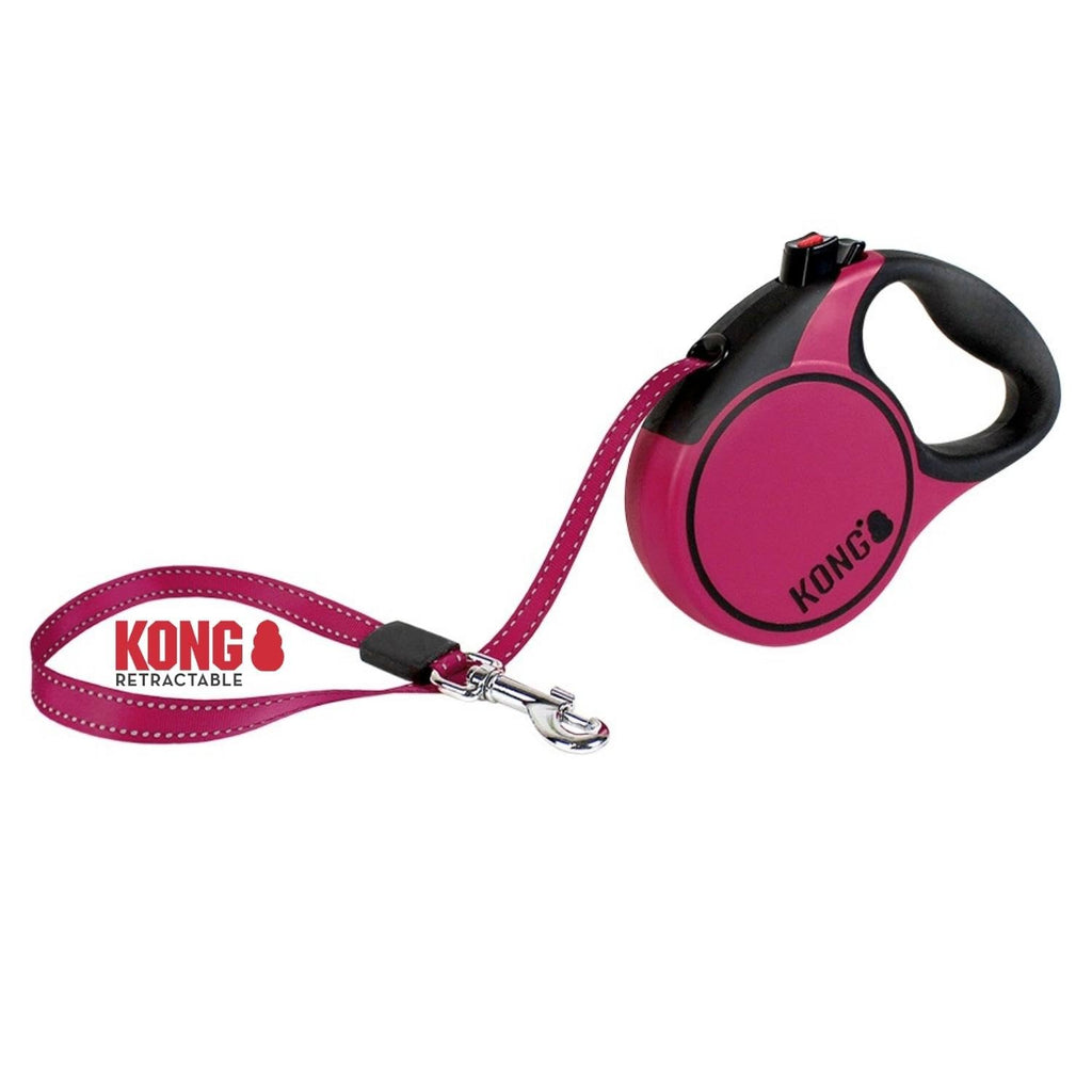 KONG roll-out dog leash in 3m length I For very small dogs up to 12kg I Size XS I High-quality retractable leash with Break & Lock system in pink I Comfortable leash with soft grip & reflective strap - PawsPlanet Australia