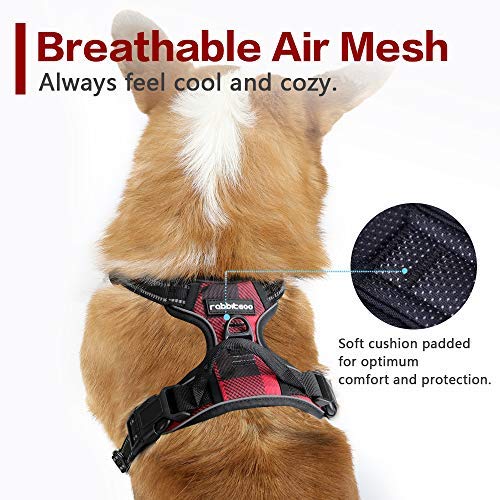 rabbitgoo Dog Harness, No-Pull Pet Harness with 2 Leash Clips, Adjustable Soft Padded Dog Vest, Reflective No-Choke Pet Oxford Vest with Easy Control Handle for Large Dogs, Plaid, S Small Buffalo Plaid (Red & Black) - PawsPlanet Australia