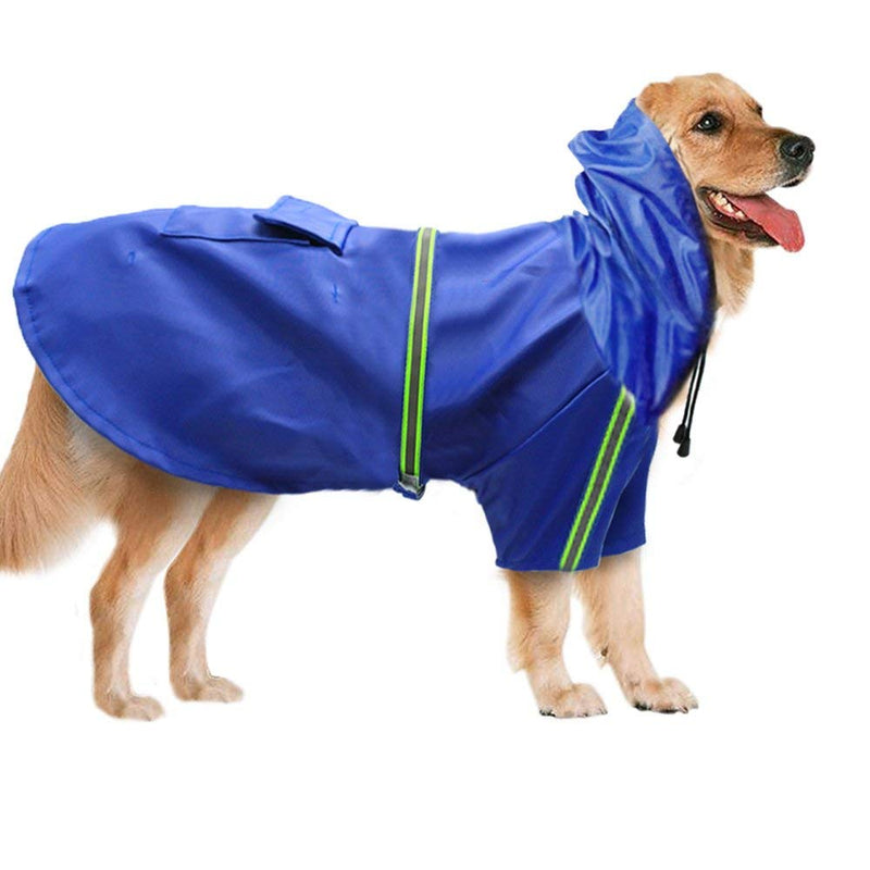 Mikayoo Large Dog Raincoat Ajustable Pet Waterproof Clothes Dog Coat Jacket Reflective Rain Jacket with Hood for Medium Large Dogs(Blue L) Blue - PawsPlanet Australia