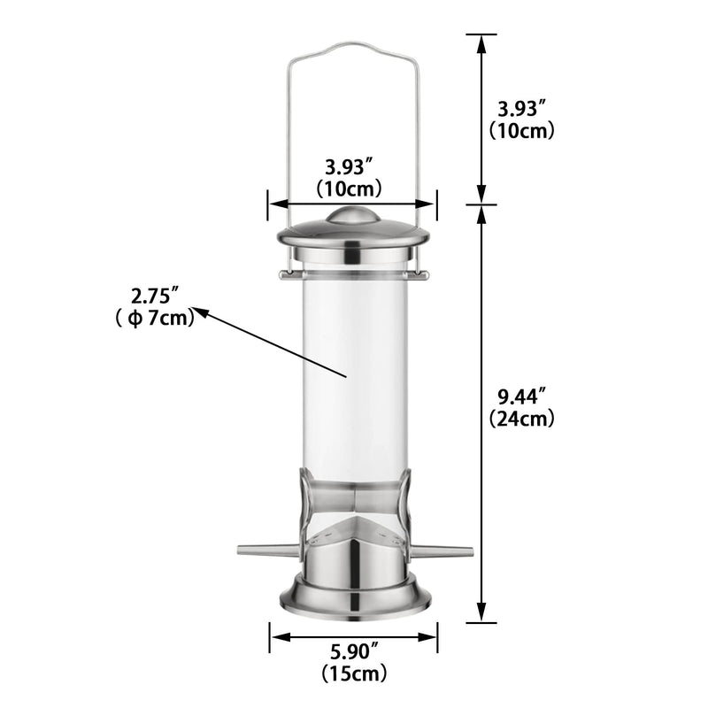 iBorn Aluminium Metal Bird Feeder Hanging Bird Seed Feeder for Mix Seed Blends, Niger Seed Feeder, Sunflower Heart, Heavy Duty All Metal NICKLE Finishing, 8 Inch 2Port 8INCH - PawsPlanet Australia