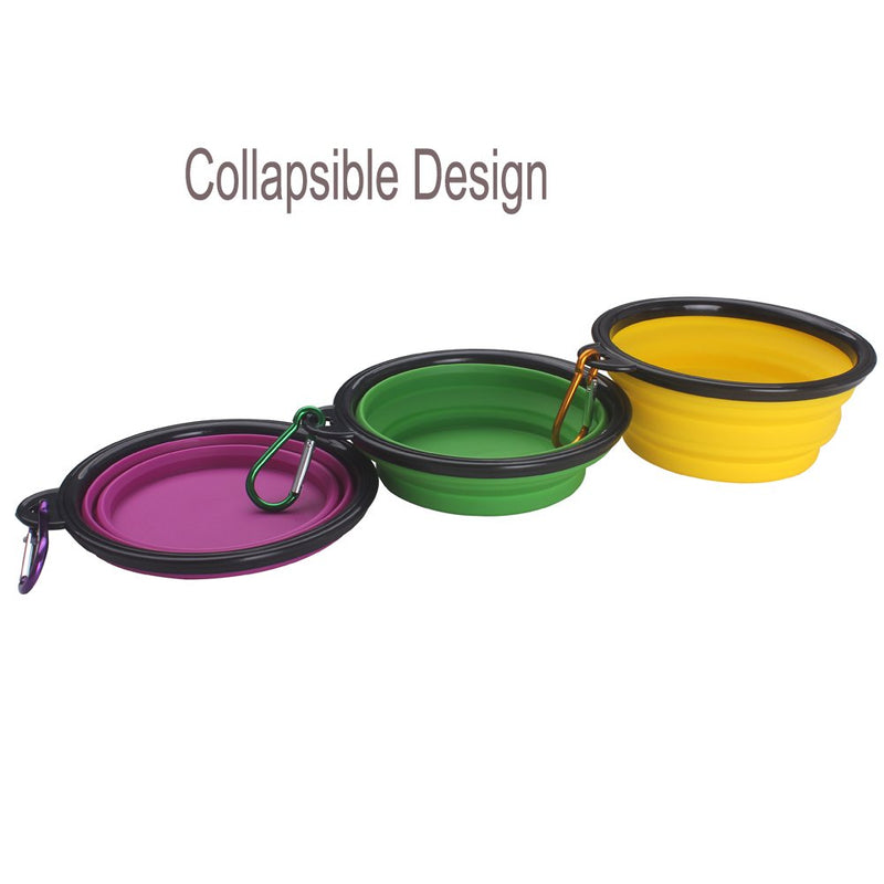 [Australia] - HAZOULEN Collapsible Silicone Travel Bowls for Pet Dog Cat, Yellow, Green, Purple, 3 Pack 