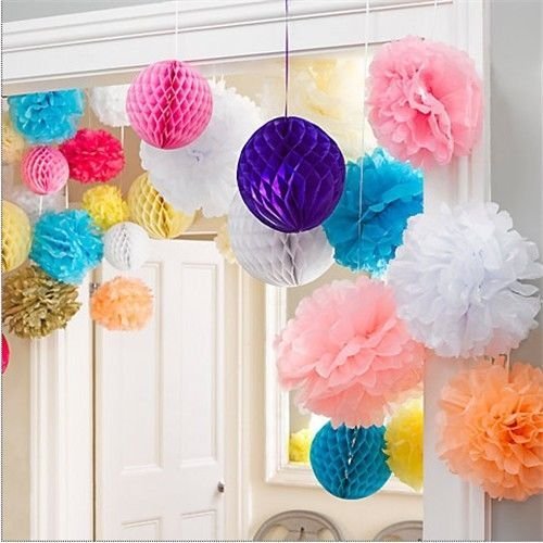 Since 12 Mixed White Gray Yellow Party Tissue Pompoms Paper Flower Pom Poms Wedding Birthday Party Christmas Girls Room Decoration SIC-01702 - PawsPlanet Australia