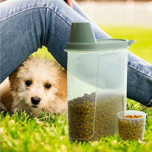 Citylife 2 Pack Dog Food Container Airtight Cat Pet Food Storage Container with Measuring Cup Pour Spout Food Dispenser for Dog, Cat, Bird, 18.8 * 9.2 * 30 cm, 2 * 2.3 L - PawsPlanet Australia