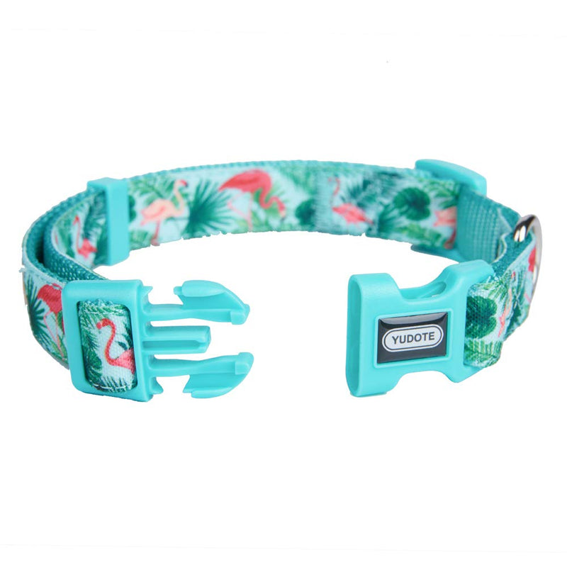 [Australia] - YUDOTE 8 Patterns Dog Collars, Floral Scent Adjustable Collars for Small Medium Large Dogs Medium(Neck 12"-19") Flamingo-Blue 