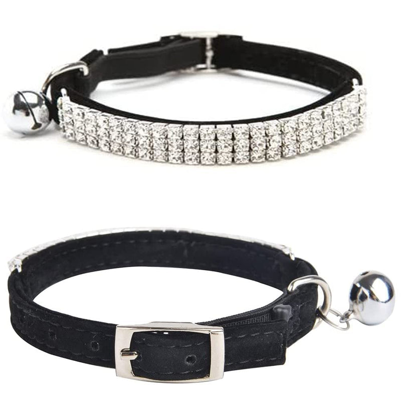 CHUKCHI Soft Velvet Safe Cat Adjustable Collar Bling Diamante with Bells,11 inch for Small Dogs and Cats Black - PawsPlanet Australia