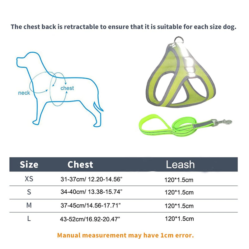 TENGZHI Dog Harness Summer Adjustable Reflective Pet Vest Walking Lead Dog Leash For Puppy Harness For Small Medium Dogs British Bulldog Mesh Chest Straps Fluorescent Green - PawsPlanet Australia