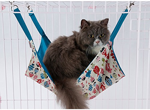 [Australia] - ZEEY Cat Hammocks Bed Use with Cage or Chair, Reversible 2 Sides Small Pet Hammock for Kitten Pet Hammock Bed for Cats/Small Dogs/Rabbits/Other Small Animals Blue 