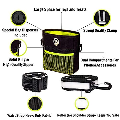 PERRAMA Dog Treat Bag, Training Pouch for Small and Large Dogs with Clicker and Collapsible Food Bowl BPA Free – Pet Treats Tote Bag with Waist and Shoulder Reflective Straps and Belt Clip Black - PawsPlanet Australia