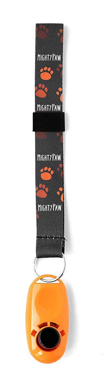 Mighty Paw Dog Training Clicker, 2 Attachment Options, Retractable Belt Clip + Wrist Lanyard (Orange) Orange - PawsPlanet Australia