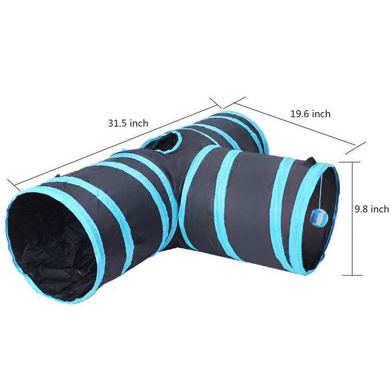 [Australia] - BEIKOTT Collapsible Cat Tunnel, Cat Tube Kitty Tunnel, Cat Pet Tunnel Toys with Peek Hole and Toy Ball, Small pet Tunnel for Kitty, Puppy, Rabbit Blue(3 Tubes) 