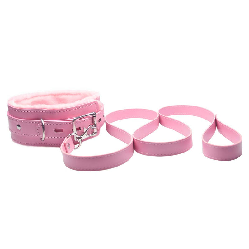 Hxiu General Faux Leather Soft Padded Choker Collar With Detachable Leash Whips ，Pink (Thick) Thick - PawsPlanet Australia
