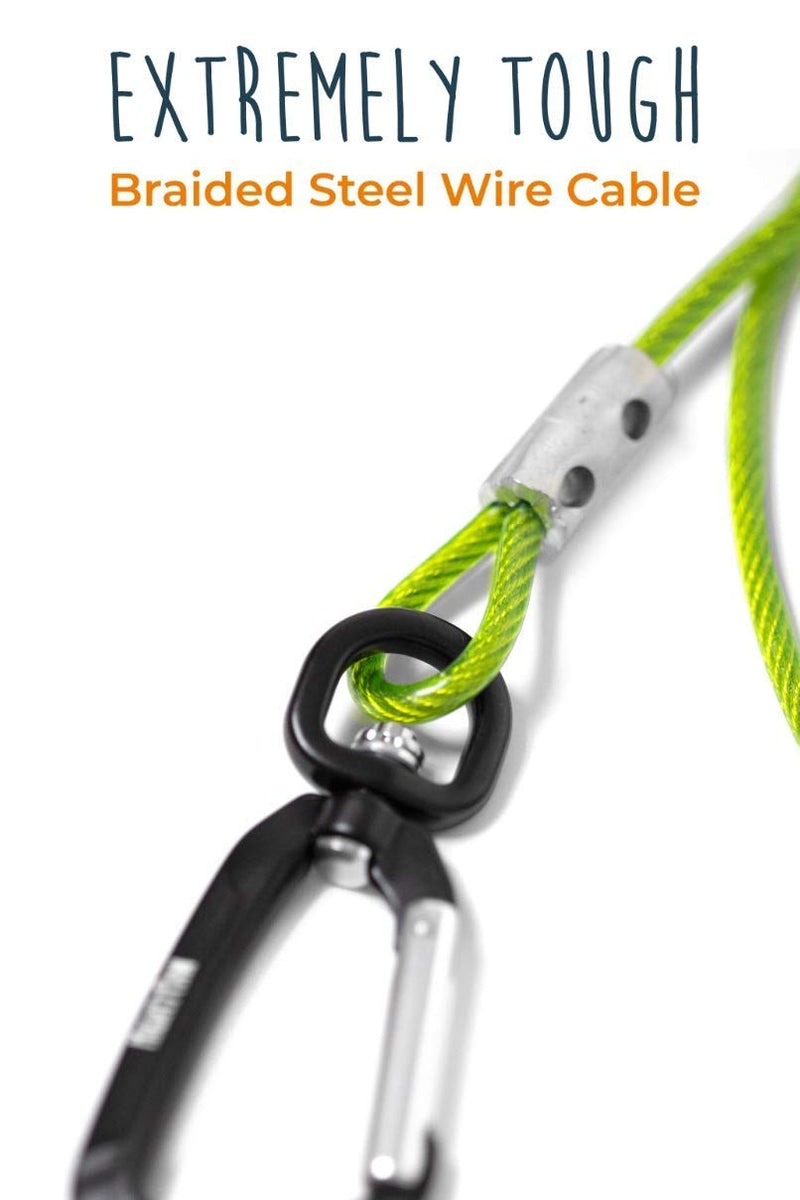 Mighty Paw Chew-Proof Dog Leash - Six-Foot Cable Lead, Steel Braided Cord with Padded Handle and Rock Climbers Carabiner 6 Feet Green - PawsPlanet Australia