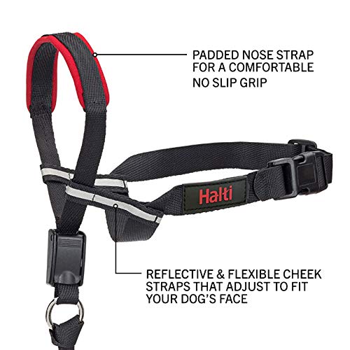 Halti Optifit halter and training leash combination pack, Stop Dog Pulling on Walks with Halti, including medium Optifit halter and double-ended leash, black, medium halter (14324W) medium head collar - PawsPlanet Australia