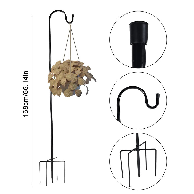 Adjustable Height Shepherd Crook Hooks with 5 Prong Base, Heavy Duty Rust Resistant Metal Border Hook for Bird Feeders, Solar Lights, Lanterns, Flower Ball, Plant and Christmas Decorations(168cm) Height 168cm Diameter 1.6cm - PawsPlanet Australia