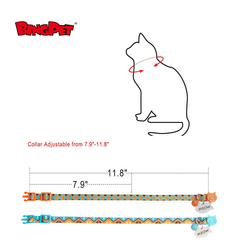 Cat Collar Breakaway with Bell,Safety Adjustable Kitten Collars with Fish Charm,Tribal Pattern，2 Pack - PawsPlanet Australia