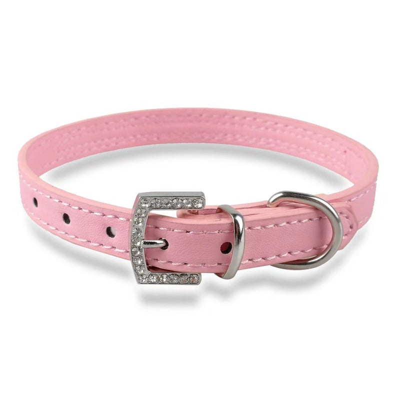 [Australia] - Didog Full Crystal Rhinestones Shing Diamonds PU Leather Dog Pet Collars with Rhinestones Buckle X-Small:5/8"*8-10" Pink 