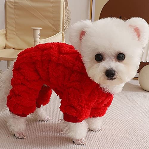Loyanyy Plush Dog Pajamas for Cold Weather 4 Legged Clothes for Dog Cat Stretchy Puppy Kitten Onesie with Buttons Warm Soft Pet Jumpsuit Winter Coat Small Christmas Red - PawsPlanet Australia
