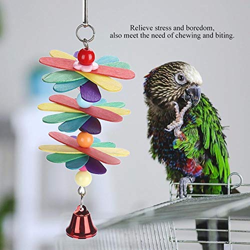 Wooden Popsicle Sticks Toy with Colorful Beads & Metal Bell for Birds Parrot Parakeet Cockatiel Lovebird Chewing Grind Teeth Pet Cage Supplies - PawsPlanet Australia