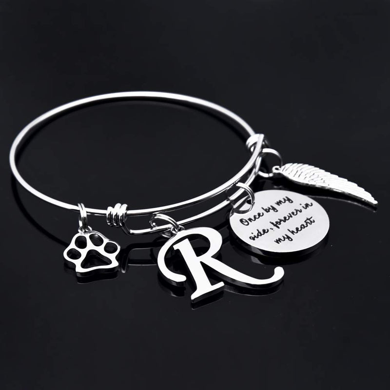 [Australia] - Loss of Pet Memorial Gifts Bracelet - Initial Charm Bracelet Once by My Side Forever in My Heart Jewelry Sympathy Condolences Gift for Pet Owner R 