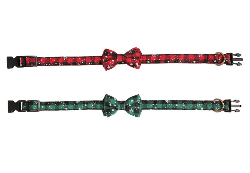 [Australia] - Lamphyface 2 Pack Christmas Dog Collar Adjustable with Cute Bow Tie Plaid 