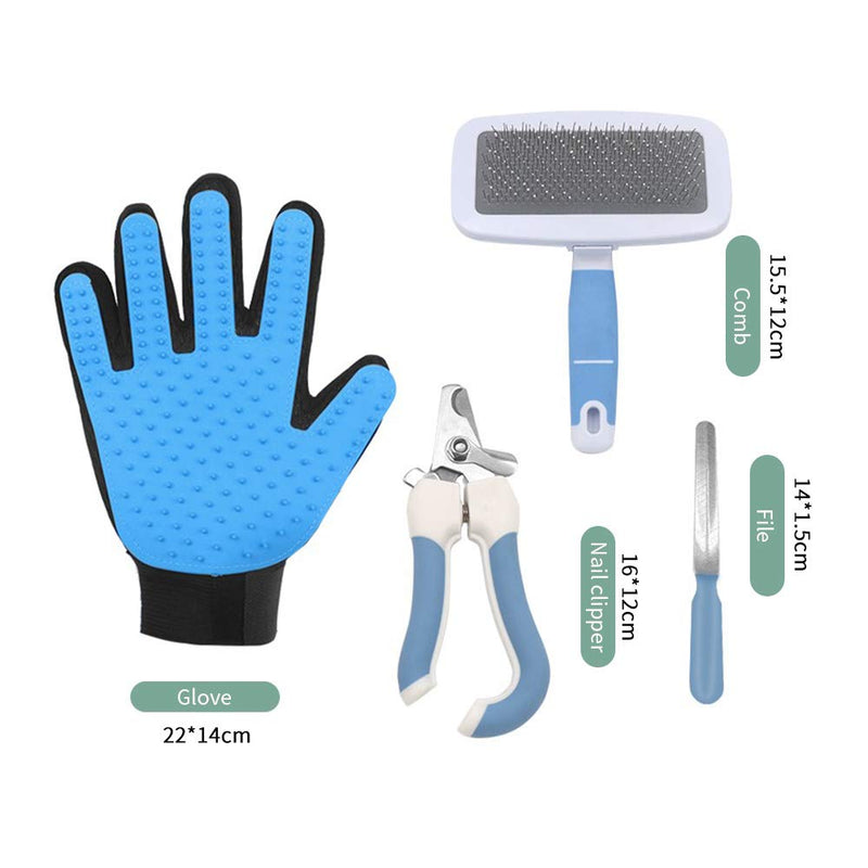 Pet Grooming Set of 4pcs, Kitten Gloves, Cat Brush and Cat Nail Clipper of Cat Grooming, Cat Comb, Kitten Nail Clipper, Dog Gloves Brush, Dog Comb,Puppy Nail Clipper and Kitten Grooming Set - PawsPlanet Australia