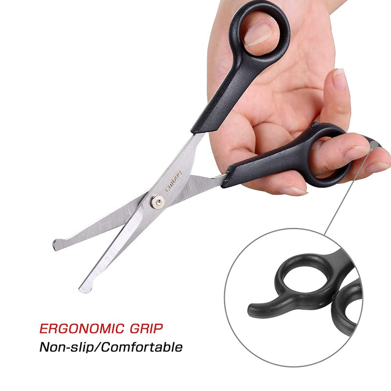 Chibuy Professional Pet Grooming Scissors with Round Tip Stainless Steel Dog Eye Cutter for Dogs and Cats, Professional Grooming Tool, Size 6.70" x 2.6" x 0.43" 1. Grey - PawsPlanet Australia