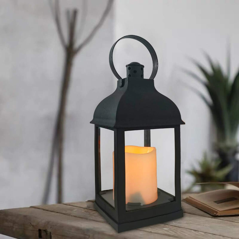 Decorative Lanterns with Timer Flameless Candle Using Battery for 11''H Outdoor and Indoor Hanging,Lantern Decor for Wedding with Plastic and Bronze Hue. (Black, 1) Black - PawsPlanet Australia