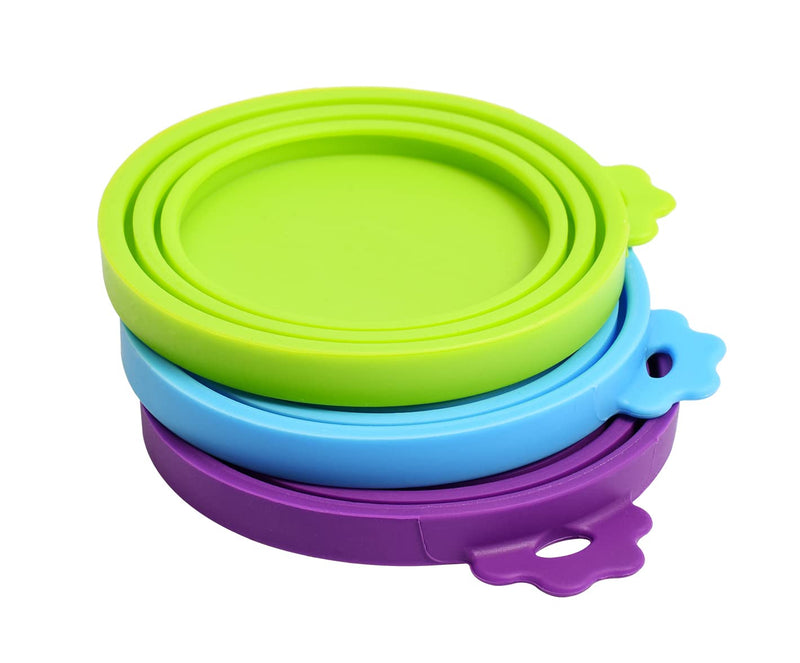 COMTIM Silicone Can Covers for Pet Food Cans, Dog Cat Food Can Lids Covers, Reusable Universal Size Can Toppers Fit Small Medium Large Cans (Blue Green Purple) Blue Green Purple - PawsPlanet Australia