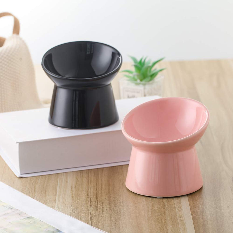 LIONWEI LIONWELI Small Ceramic Raised Cat Bowls, Tilted Elevated Food or Water Bowls, Stress Free, Backflow Prevention, Dishwasher and Microwave Safe, Lead & Cadmium Free Pink - PawsPlanet Australia