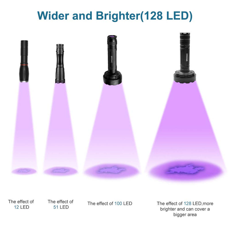 [Australia] - BRIONAC UV Black Light Flashlight, 128 LED 395nm Wavelength Blacklight for Pet (Cat/Dog) Urine Detection with 6AA Batteries (Not Included), Dry Stains, Scorpion and Pet Urine Detector 128LED 