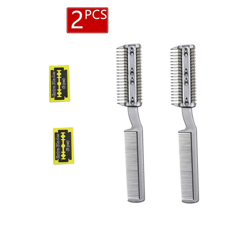 N\A 2Pcs Razor Comb for Dogs Pet Hair Shaper Razor Comb Hair Cutter Comb with Blades Razor Comb Double Sides Removal Comb Dual Side Cutting Scissors - PawsPlanet Australia