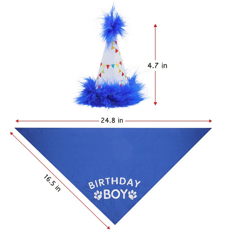 Dog Birthday Bandana Boy Scarf and Reusable Dog Birthday Hat with 0-8 Figures Blue - PawsPlanet Australia