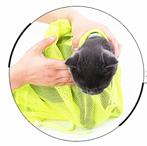 [Australia] - TECH-P Creative Life Adjustable Multifunctional Polyester Cat Washing Shower Mesh Bags Pet Nail Trimming Bags-Yellow 