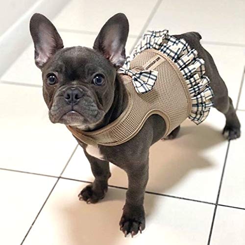 [Australia] - Parisian Pet Dog Cat Harness Step-in Vest, Plaid, Camo, Leopard, Polka Dot Dress Medium Plaid/Khaki Dress 