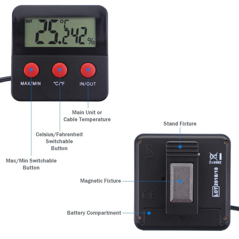 Digital Reptile Thermometer Hygrometer with 2 Remote Probes to Measure Humidity and Temperature - Ideal Vivarium Thermometer Also Suitable for a Snake or Lizard Tank - Reliable Reptile Accessories - PawsPlanet Australia