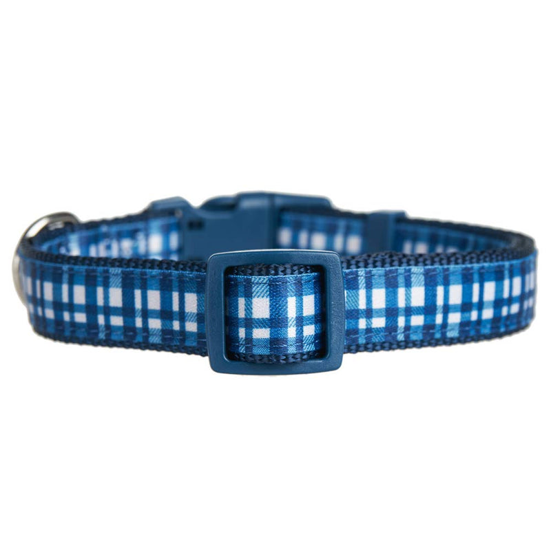 YUDOTE Adjustable Dark Blue Nylon Dog Collars Small with Tartan Plaid Ribbon for Puppies Male Dogs Neck 25-38cm S:25-38cm Neck,1.5cm Width - PawsPlanet Australia