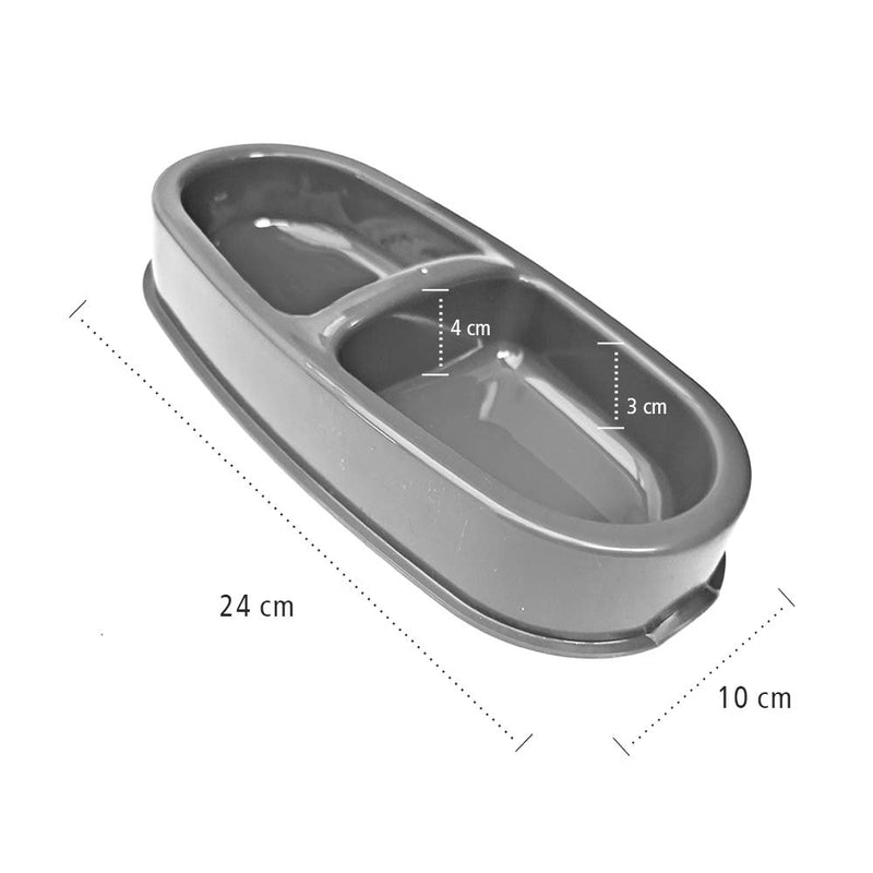 Cat Bowl – Grey Coloured – Double Feeding Tray – NON-SLIP & SPILL FREE – Slightly Raised Platform – Protects Floor from Being Scratched - PawsPlanet Australia