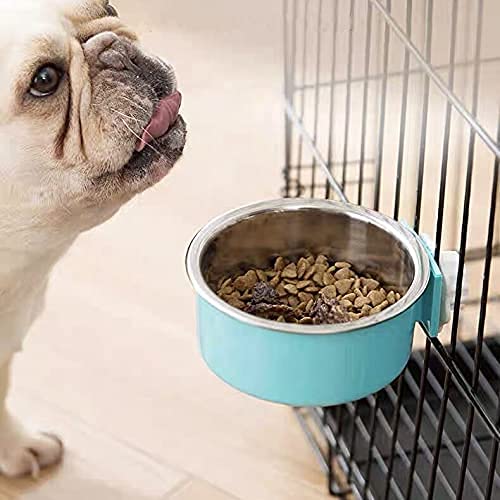Small Pet Hanging Bowl for Crates & Cages 2 in1 Removable Stainless Steel Dog Cat Hanging Pet Food Bowl for Puppy Small Pet Animals Blue - PawsPlanet Australia