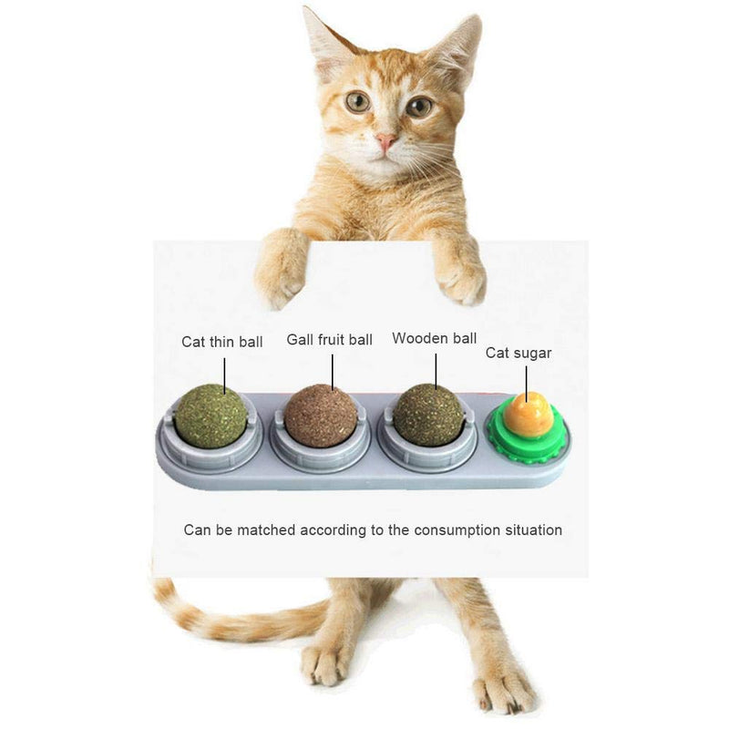 PeSandy Catnip Wall Ball, Rotatable Cat Snack Ball Toy Contains Catnip/Sugar Lick/Gall Nut/Silvervine, 4 in 1Self-Adhesive Edible Catnip Toys for Cats Cleaning Teeth and Protecting The Stomach Grey - PawsPlanet Australia