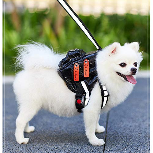 icicecream Cute Dog Backpack Harness with Leash Set Adjustable Saddle Bag with Reflective Strips Outdoor Travel Hiking Camping Water Repellent Backpack for Small, Medium Dogs XS(For cats or puppies) Metallic Black - PawsPlanet Australia